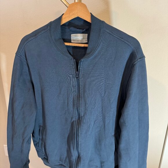 EVERLANE The Organic Cotton Bomber Jacket Full Zip in Blue Unisex Mens MD - Picture 4 of 9